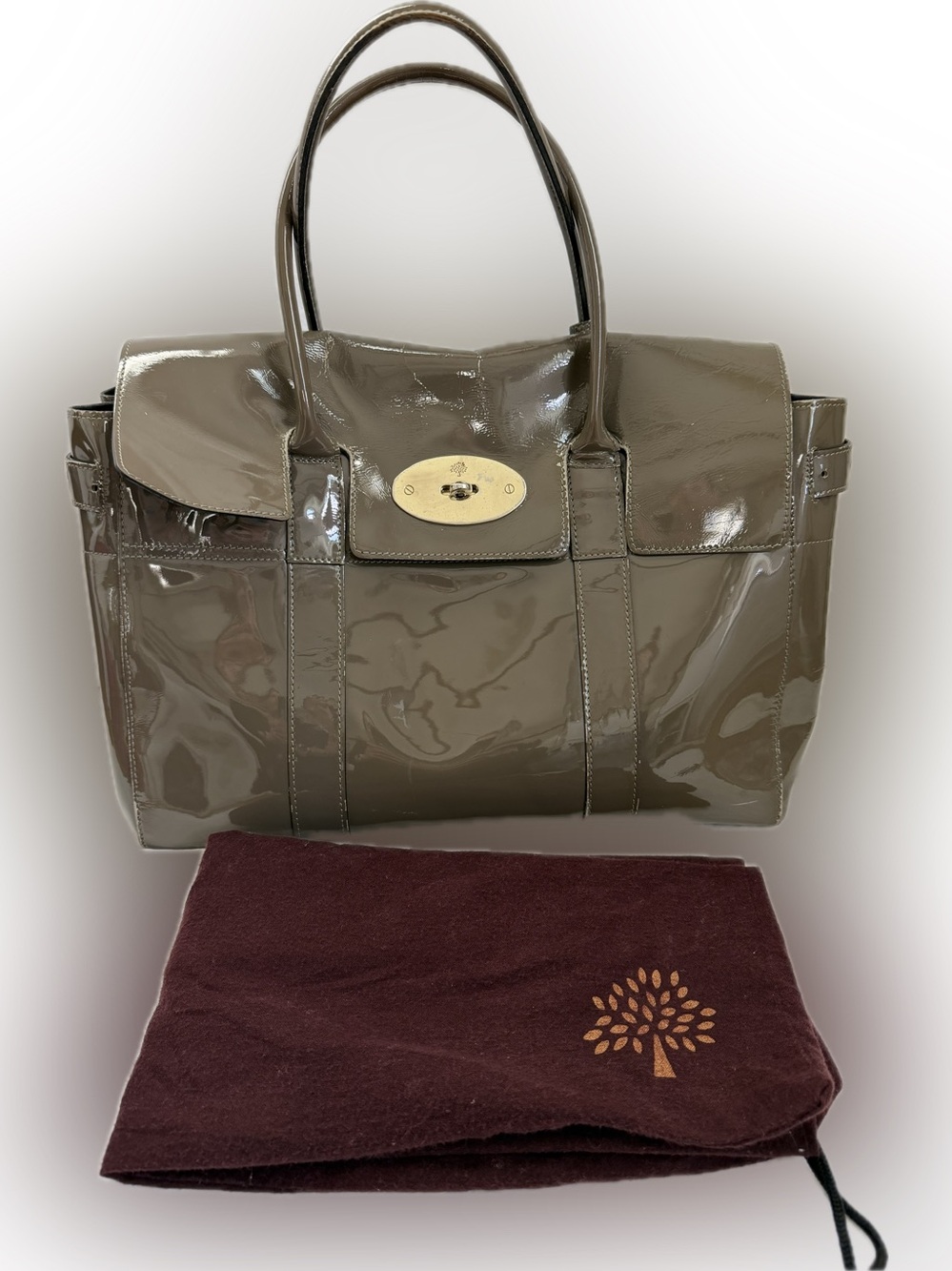 Mulberry Bayswater Patent Leather Tote in Grey